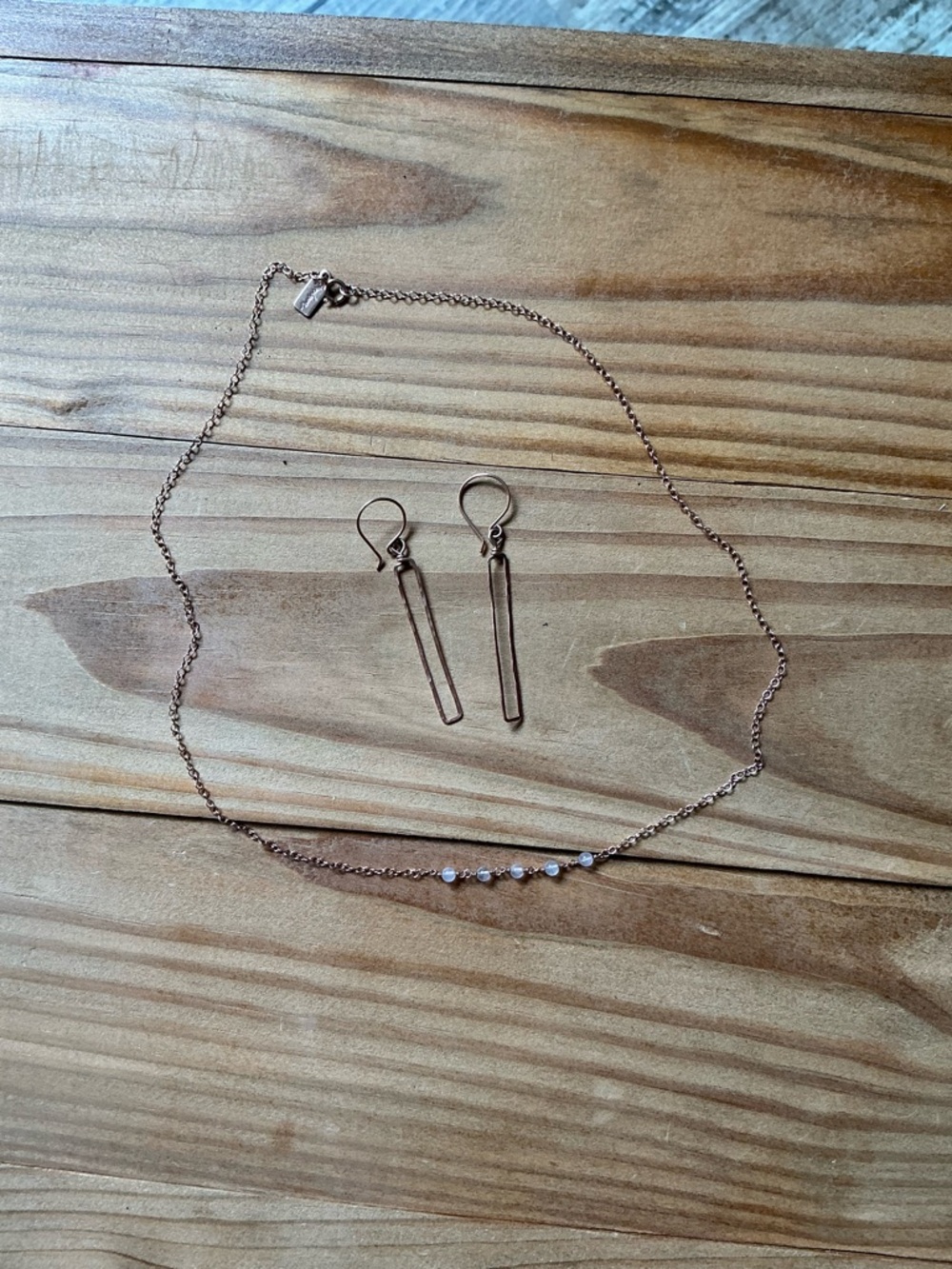 Rose Gold vermeil Cubic Zirconia Bar Necklace and Drop Earrings Set